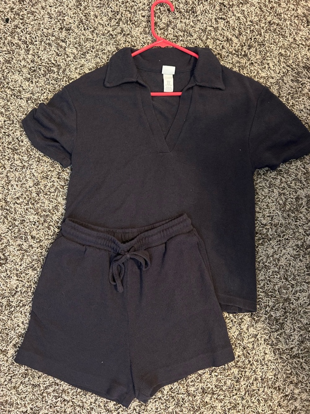 Black Knit Collared Short Set. So soft and light weight.